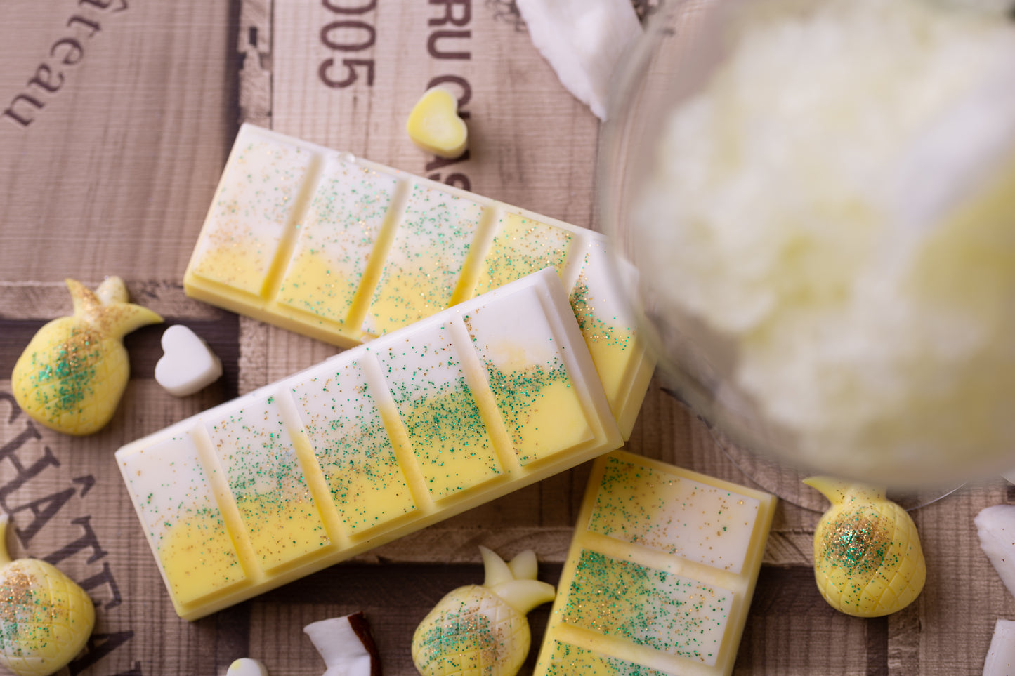 Pina Colada Scented Rapeseed and Coconut Wax Melts | Snap Bar | Heart | Mini Heart